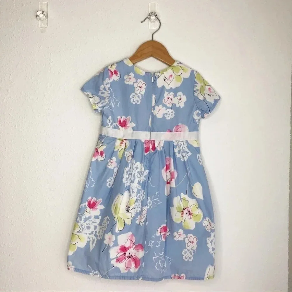 Hanna Andersson dress short sleeve blue floral‎ size 100cm or 4 years